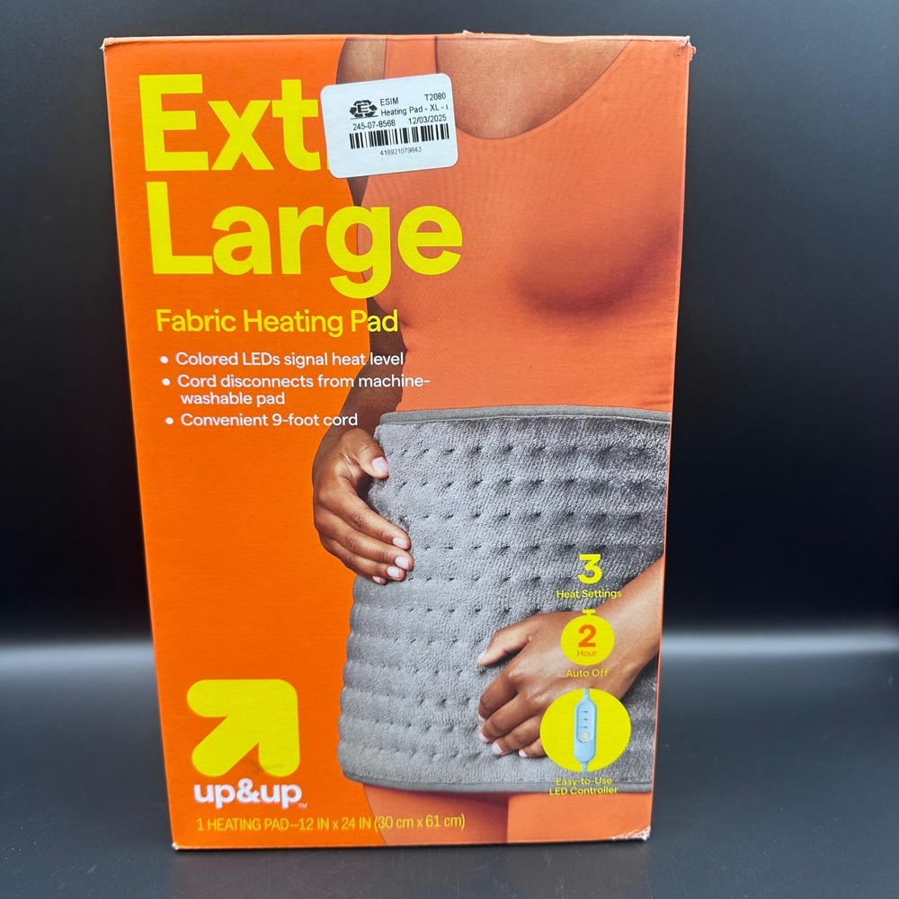 Up & Up Extra Large Fabric Heating Pad Gray 12x24 3 Heat Settings HB186NA-1224